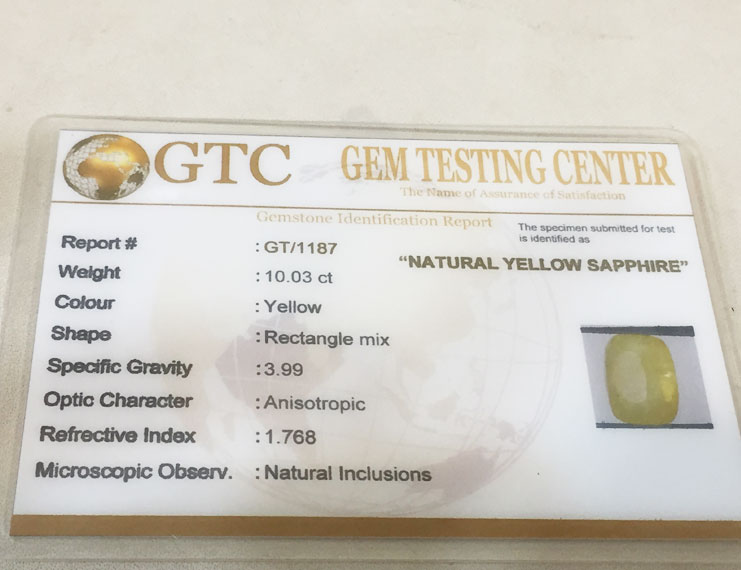 10.03 ct/11.25 ratti Natural Certified Ceylon Pukhraj/Yellow Sapphire